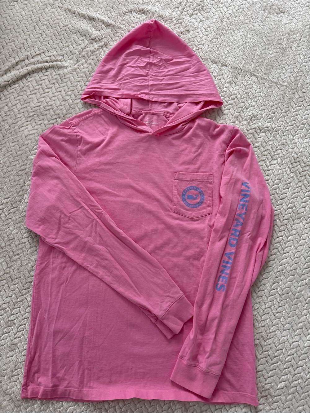 Vineyard Vines Kids Bright Pink Hooded Long Sleeve Pocket Tee